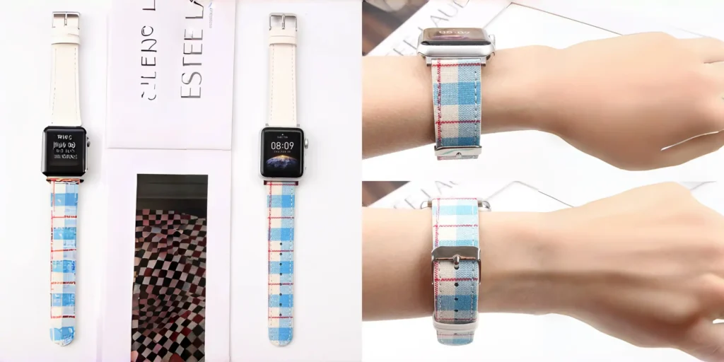 Blue Tartan Fabric Composite Leather Watch Strap 12
